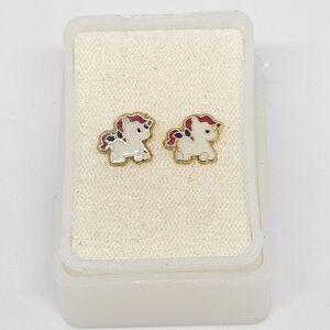10k Real Gold Unicorn Stud Earrings, Tiny Little Girls Studs, Animal Earrings,